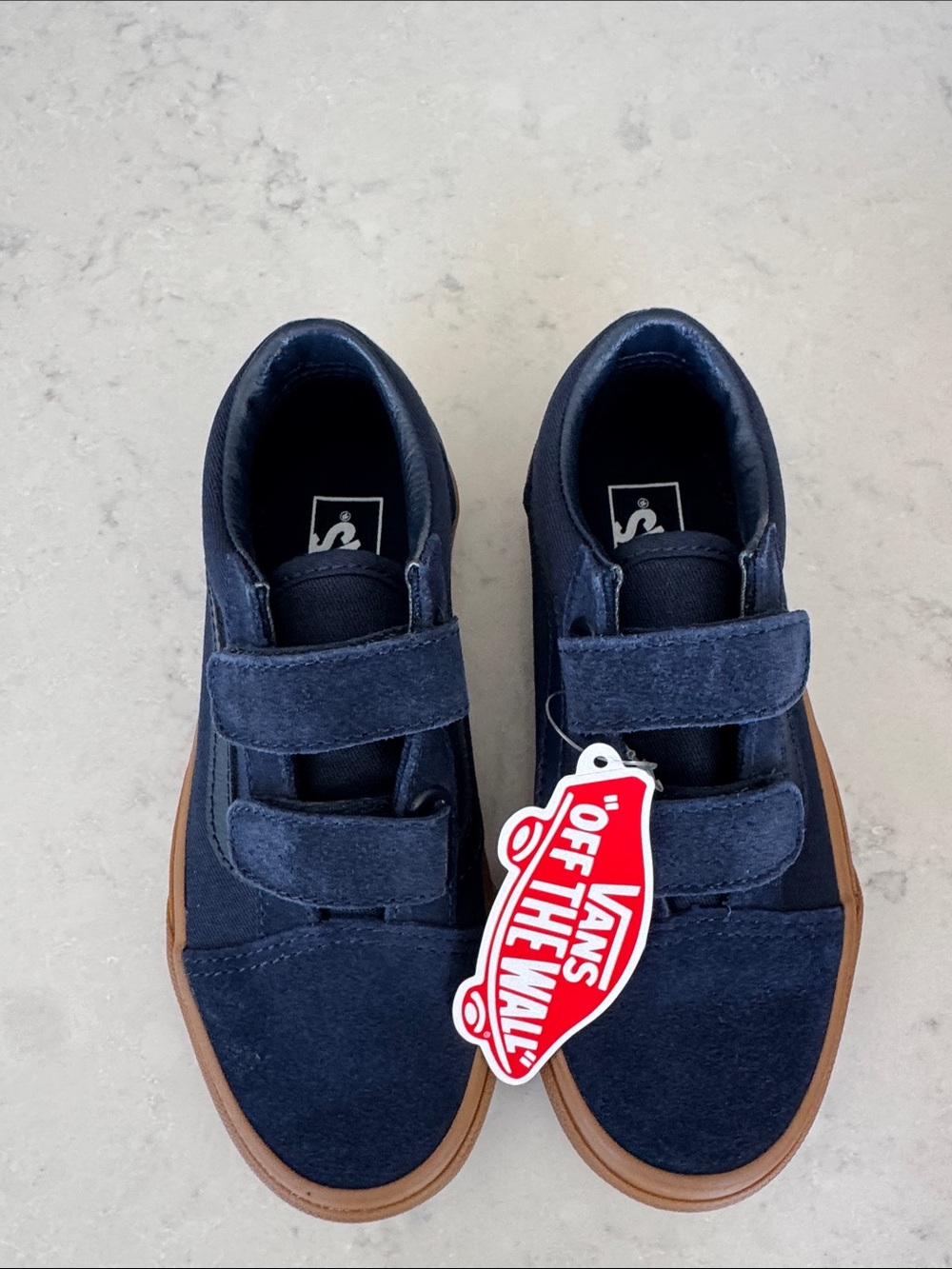 BRAND NEW Vans Navy Blue Velcro Sneakers with Gum Sole - discontinued style